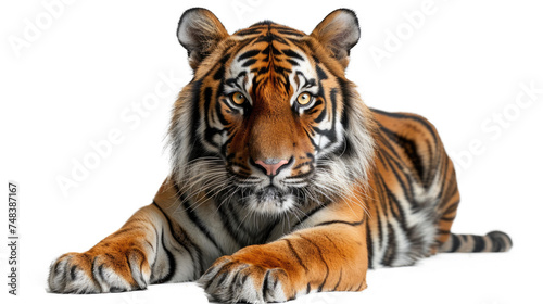The tiger is lying down isolated on transparent background, element remove background, element for design photo