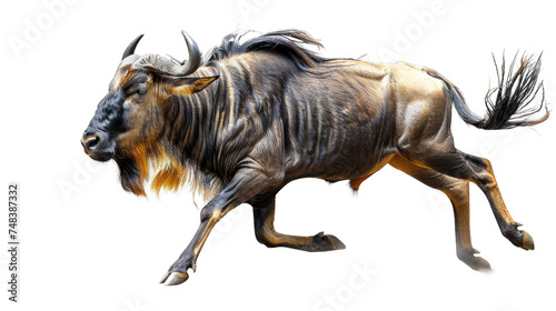wildebeest running isolated on transparent background, element remove background, element for design