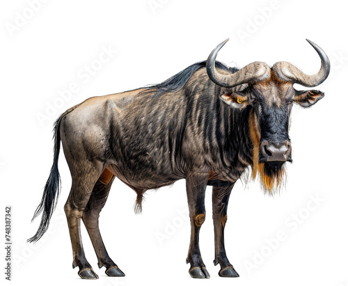 wildebeest standing isolated on transparent background, element remove background, element for design
