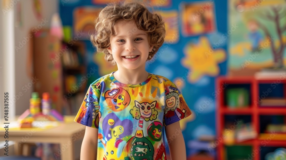 boy smiling at camera in colorful shirt boy smiling at camera in colorful shirt