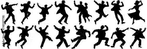 Dancing people silhouettes set, large pack of vector silhouette design, isolated white background