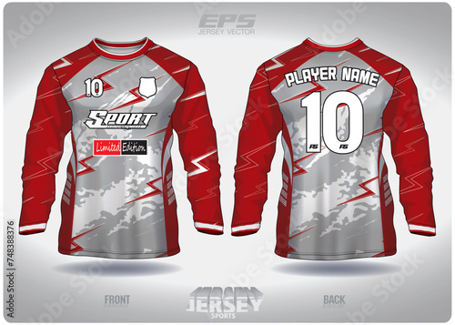 EPS jersey sports shirt vector.red lightning in the clouds pattern design, illustration, textile background for round neck sports shirt long sleeves.eps