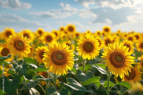 A vast sunflower field in full bloom showcasing vibrant yellow flowers under the bright summer sun  