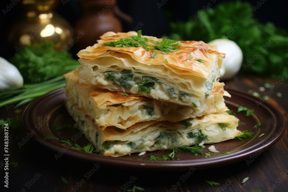 Flavorful National dish borek. Pastry burek. Generate Ai Flavorful National dish borek. Pastry burek. Generate Ai