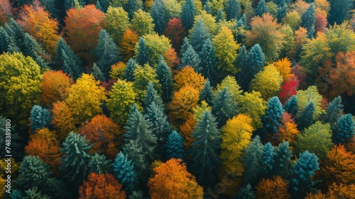 aerial view of deciduous forest in autumn generative ai © Francheska