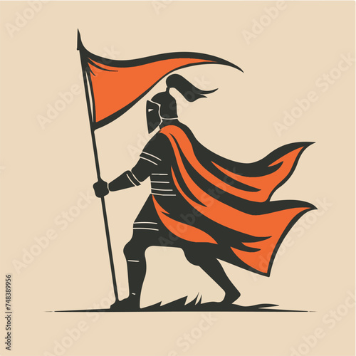 Golden Knight Silhouette in Battle Stance