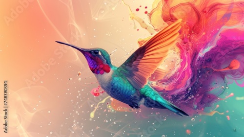 Elegant illustration of hummingbird floating in the air generative ai © Francheska