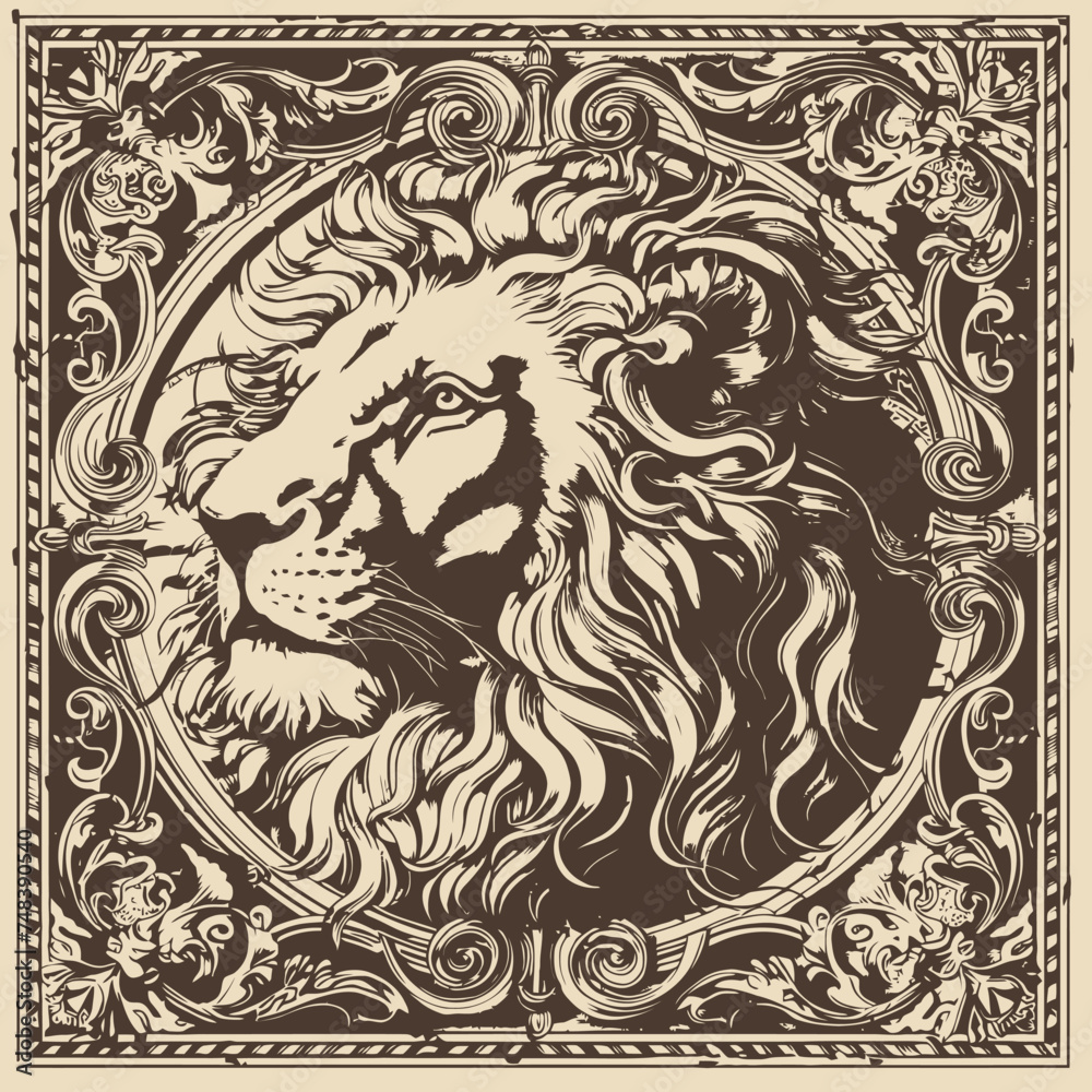 vintage lion with engraving style