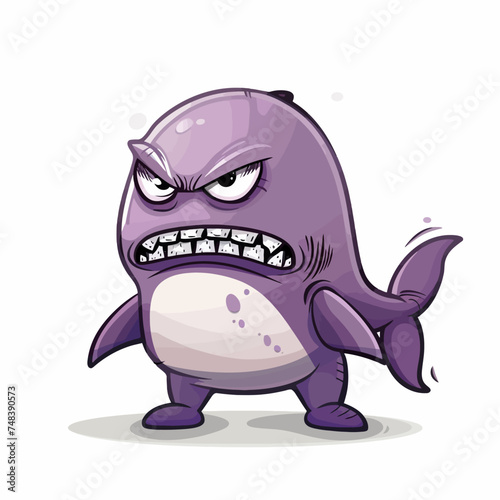 cartoon angry shark on white