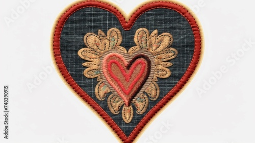 heart embroidered patch badge on isolated transparent Ai Generative