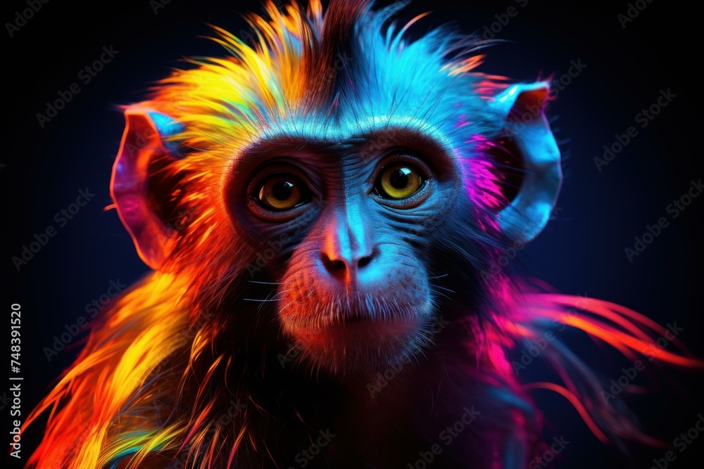 Vibrant Neon monkey sad. Color character. Generate Ai Vibrant Neon monkey sad. Color character. Generate Ai