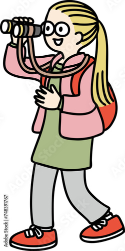 双眼鏡を覗き込む女性のベクターイラスト