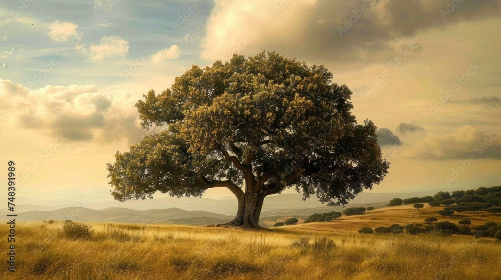 majestic large tree with a yellow sunset sky in high resolution and high quality. tree concept
