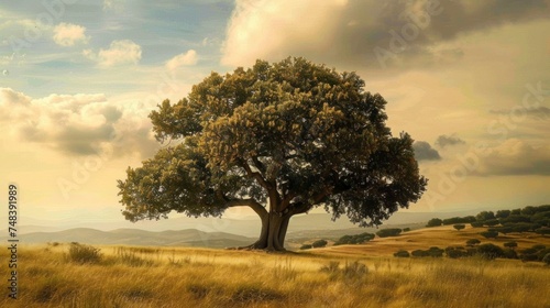 majestic large tree with a yellow sunset sky in high resolution and high quality. tree concept