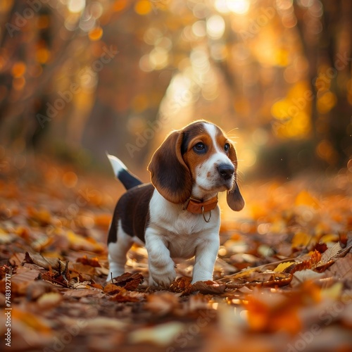 Basset hound puppy on a autumn field © GalgoAssets