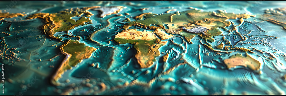 A Close-Up View of a World Map on a Blue Background,
World Map on Blue Background with Countries and Oceans Clearly Marked
 - obrazy, fototapety, plakaty 