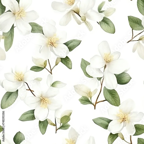 a white flower with green leaves on a white background