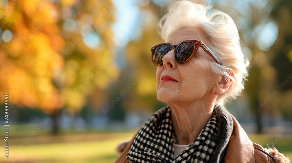 Mature woman with sunglasses at park generative ai Mature woman with sunglasses at park generative ai