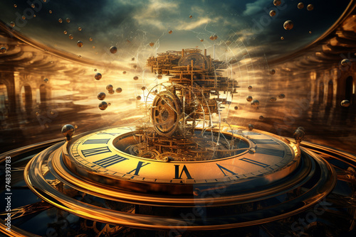 Steampunk Time Concept with Clocks and Hourglasses