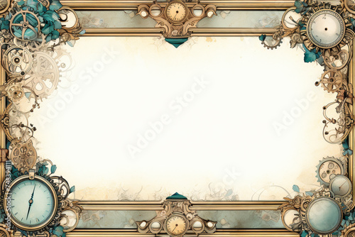 Steampunk Themed Page Border with Vintage Motifs