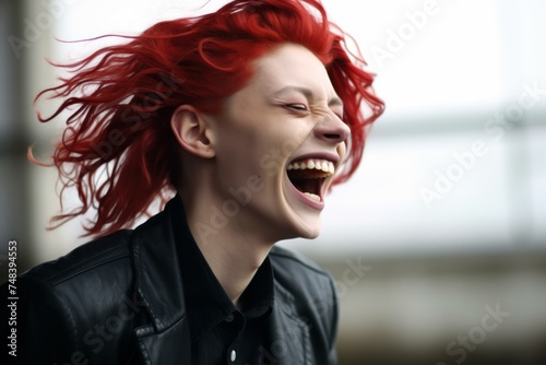 Captivating Non binary model laughing happy person. Generate ai photo