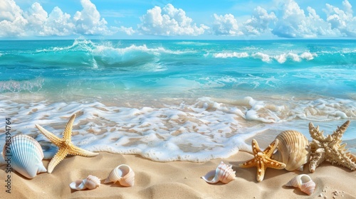 beautiful beach with starfish