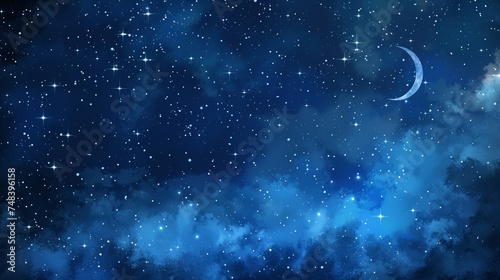 Celestial Anime Background: Indigo Moonlit Sky AI Generated. photo