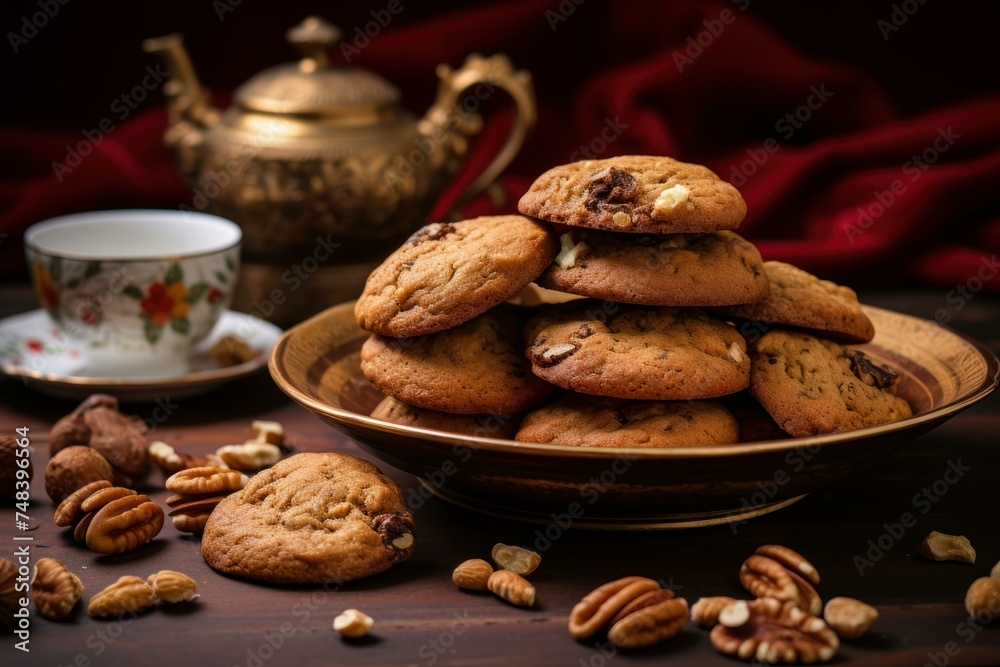 Nutritious Nut cookies. Sugar snack tasty. Generate Ai Nutritious Nut cookies. Sugar snack tasty. Generate Ai