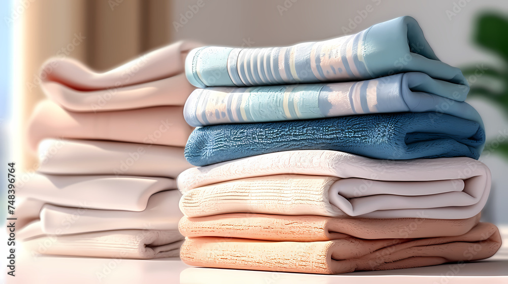 A stack of clean towels, perfect for adding a luxurious touch to any bathroom or spa environment A stack of clean towels, perfect for adding a luxurious touch to any bathroom or spa environment
