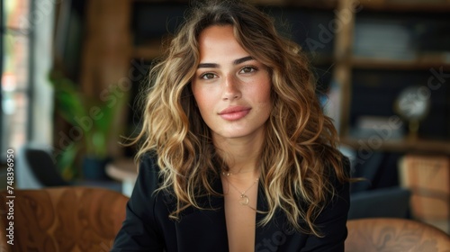 Wallpaper Mural Female business expert sitting on a chair and looking at the camera wit confidence Torontodigital.ca