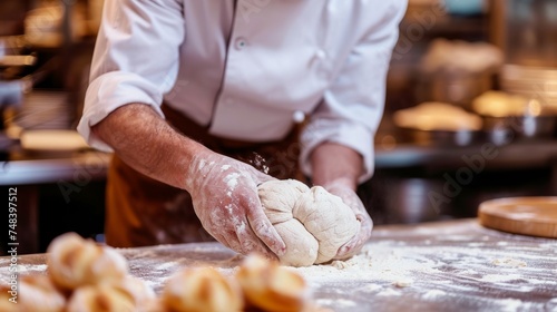 Professional chef preparing dough in restaurant kitchen generative ai