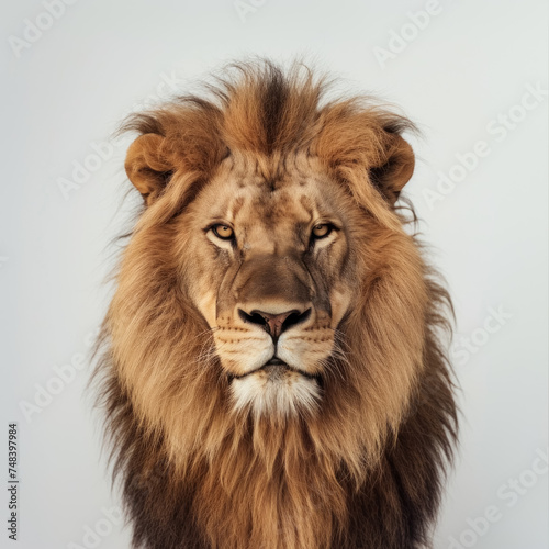 close up of a lion isolated on white background