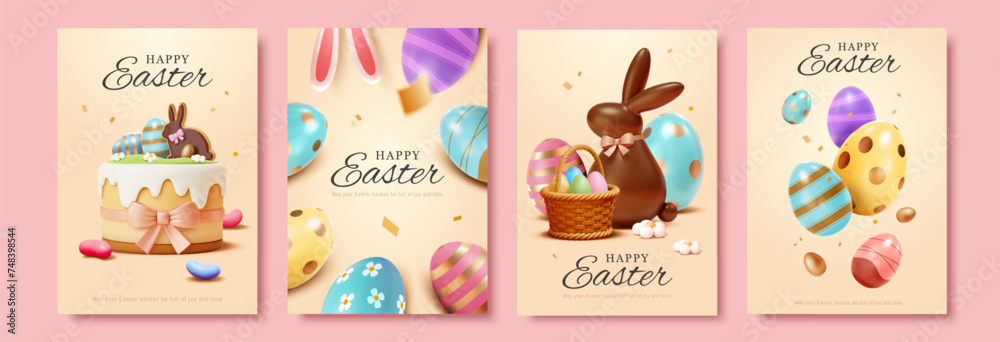 3D Sweet Easter template set with dessert isolated on light pink background.