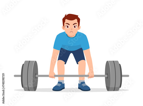happy young sporty man doing weight lifting