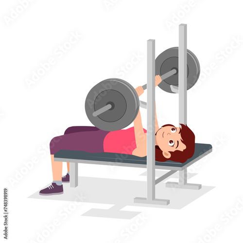happy young sporty woman doing bench press