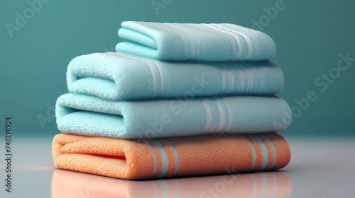 Hotel towels folded neatly and placed on the mat