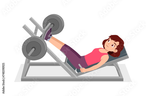 happy young sporty woman doing leg press