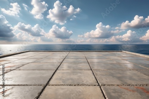 rendering of sea view plaza with clear sky background. © boying