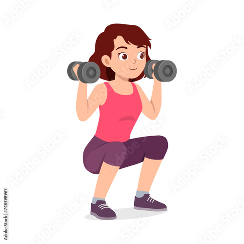 happy young sporty woman doing barbell lifting