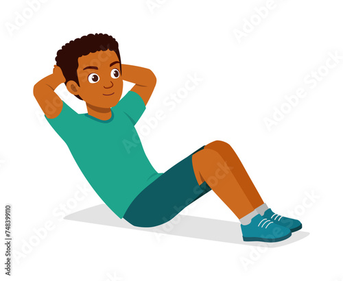 happy young sporty man doing sit up