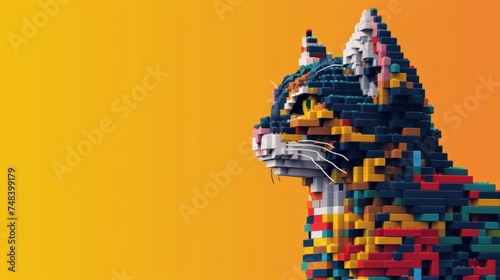 cat made of legos, flat background generative ai photo