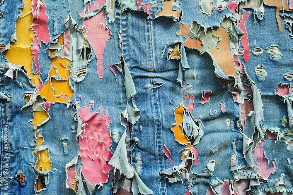 Torn denim jeans in muted colours texture - Generative AI