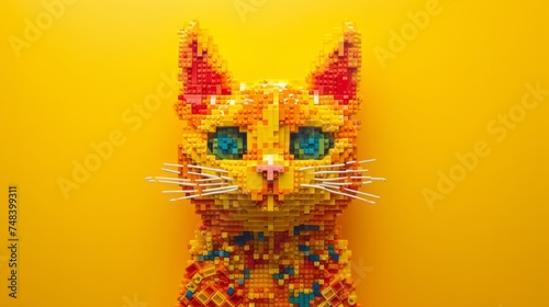 cat made of legos, flat background generative ai