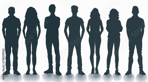 A black silhouette of a woman and a man standing among a group of businesspeople on a white backdrop