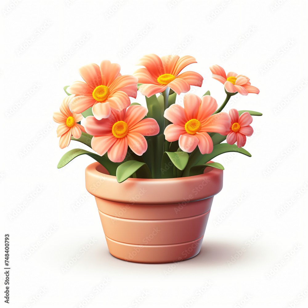 3d render icon of flowers in pot plastic cartoon isolated generated AI 3d render icon of flowers in pot plastic cartoon isolated generated AI