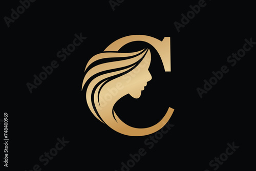 beauty face element design with combination letter c design