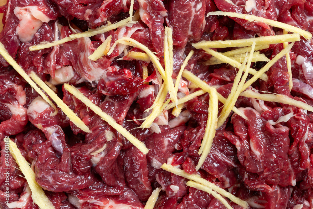 Obraz premium top view raw beef close up