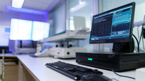 Closeup of a remote telepathology station showcasing the use of AI technology to assist pathologists in diagnosing slides from patients living in rural or remote areas.
