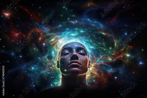Abstract Mind: Illuminated Self on Cosmic Backdrop