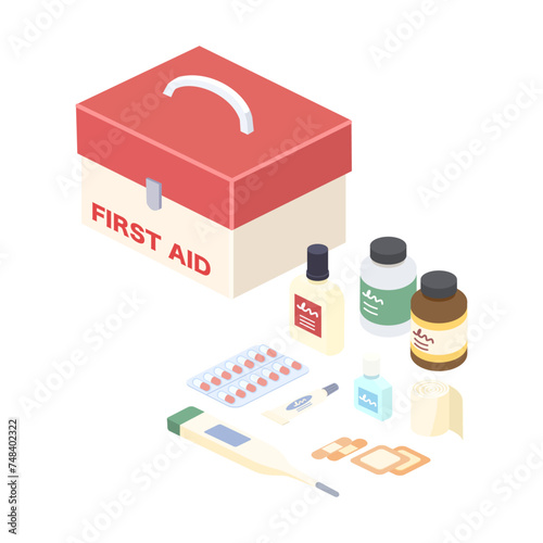アイソメトリックで描いた救急箱のイラスト
